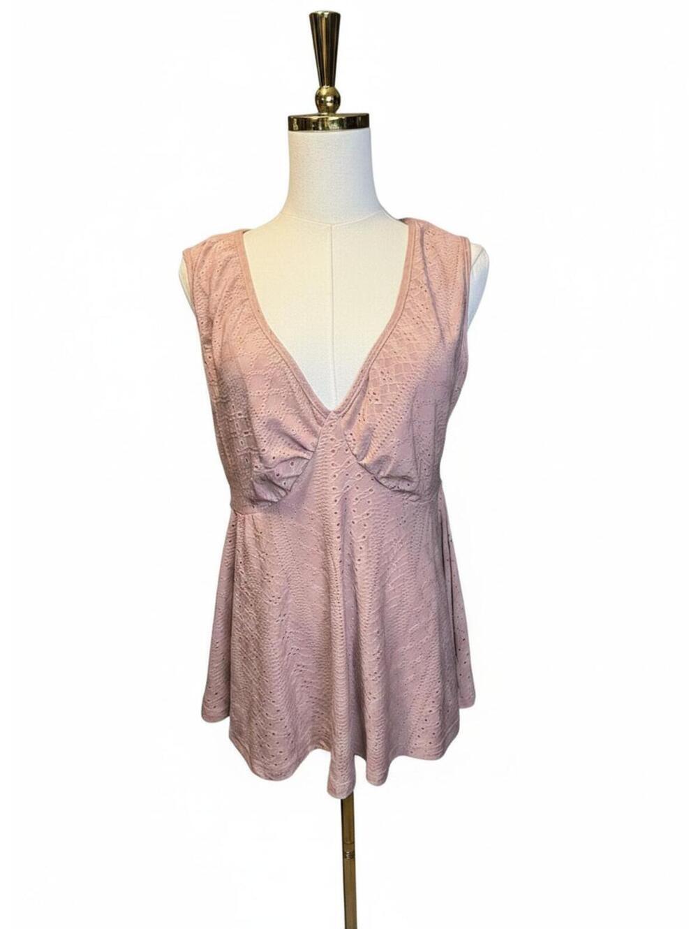 Shein Curve Mauve Dusty Rose Pink Baby Doll Peplum Style Tank Size 1XL